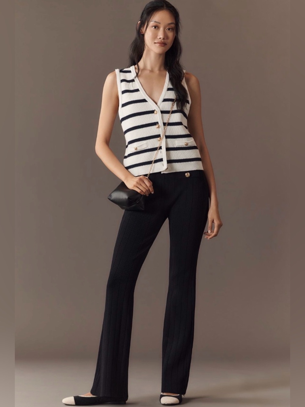 Endless Rose Shank Button Knit Flare Pants in Black Size S NWT Anthropologie